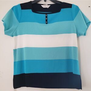 Exclusively Misook petite aqua striped top L